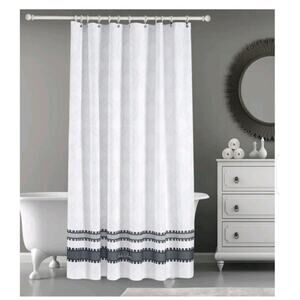 Brooks Brothers Turkish Cotton Shower Curtain Gray Geometric Pattern New *READ